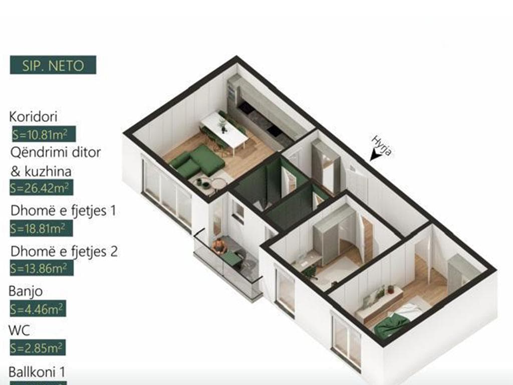 Banesë në shitje 96.65m² në lagjen Mati 1 2