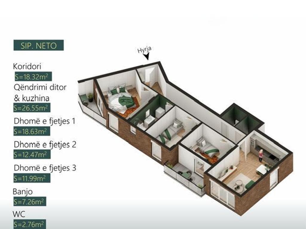 Banesë në shitje 127.75m² në lagjen Mati 1 2