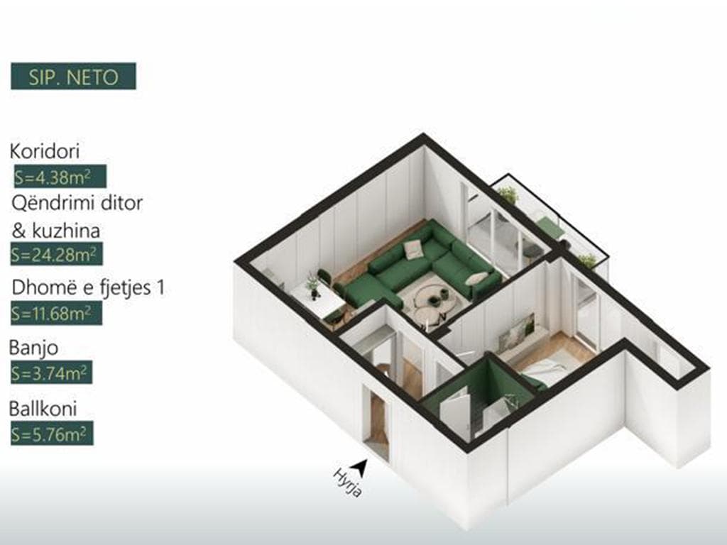 Banesë në shitje 59.26m² te Mati 1 2
