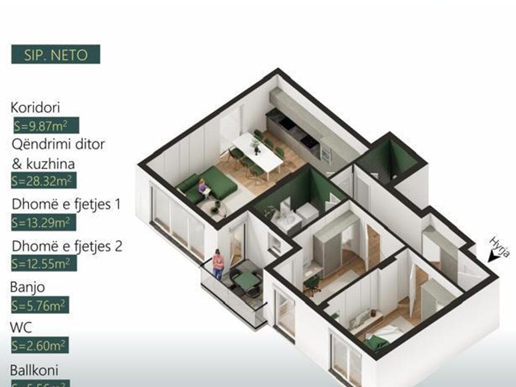 Banesë në shitje 90.43m² në lagjen Mati 1 2
