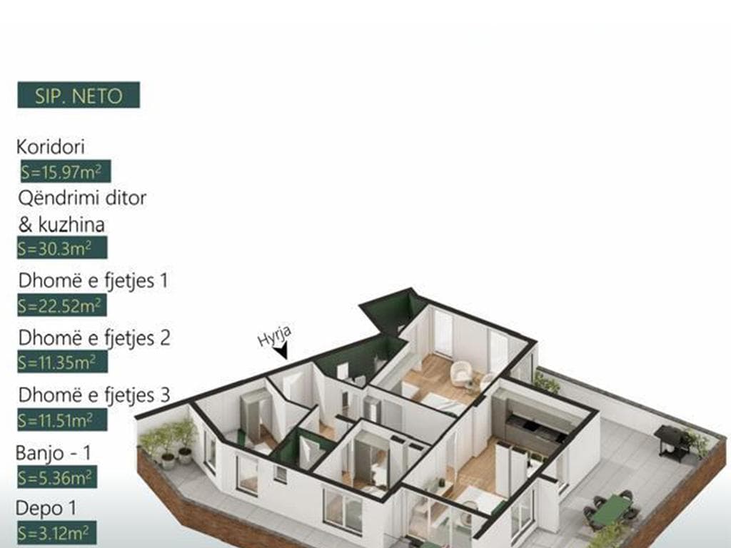 Penthouse në shitje 125.38m²+104.93m² tarracë te Mati 1 2