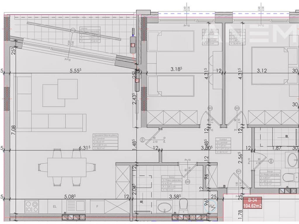 Banesë në shitje 104.62m² në rrugën A 2