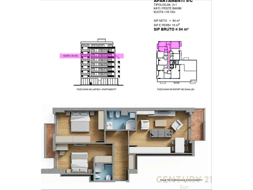 Apartament 2+2 në shitje në Irfan Tomini, Tiranë - 216,200€ | 94 m²