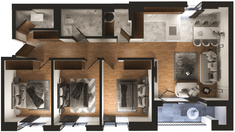 Apartament 3+1 në Residio 7, Hyrja A – 104.28 m² 3