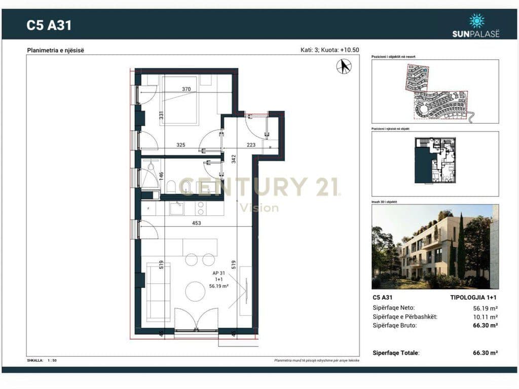 Shitet Apartament 1+1+ post parkimi në rezidencen Sun Palace 3
