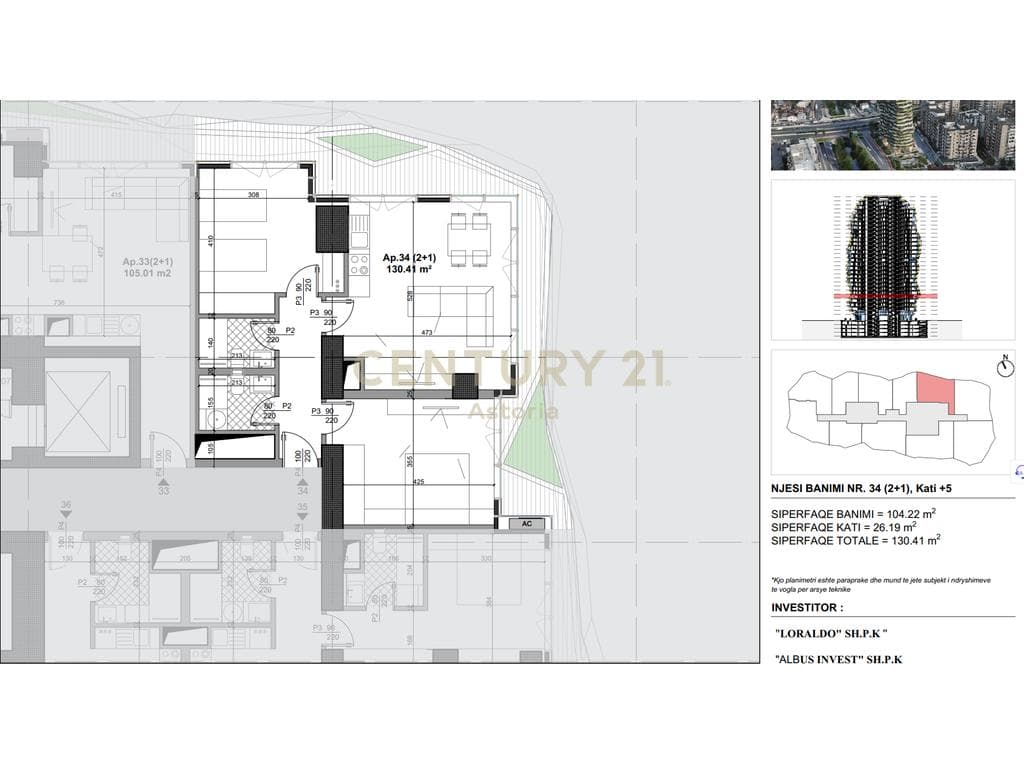 SHESIM APARTAMENT 2+1+2,GREAT RING ROCK TOWER,UNAZA E RE.
MUNDESI PAGESE ME KESTE. 3