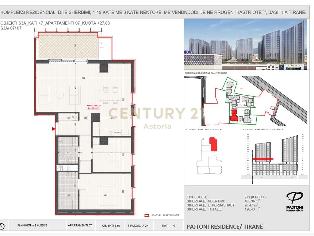 Apartament 2+1+2 për Shitje në Pajtoni Residence 2