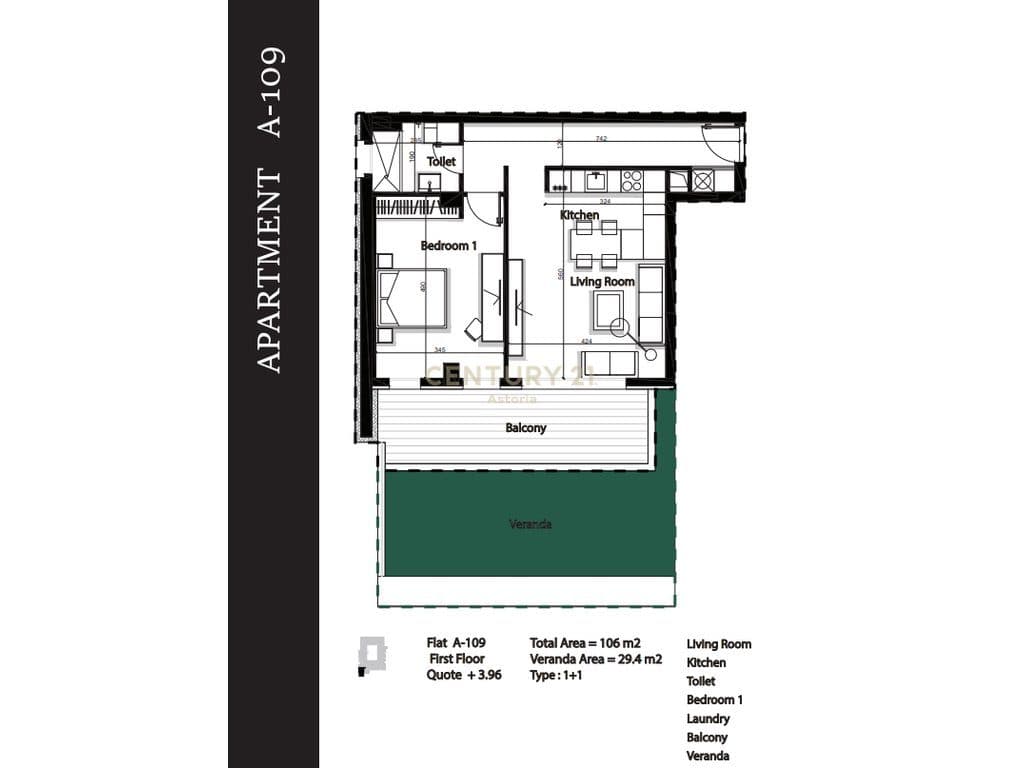 APARTMENT 1+1 FOR SALE IN GREEN TERRACE RESIDENCE, PALASE 3