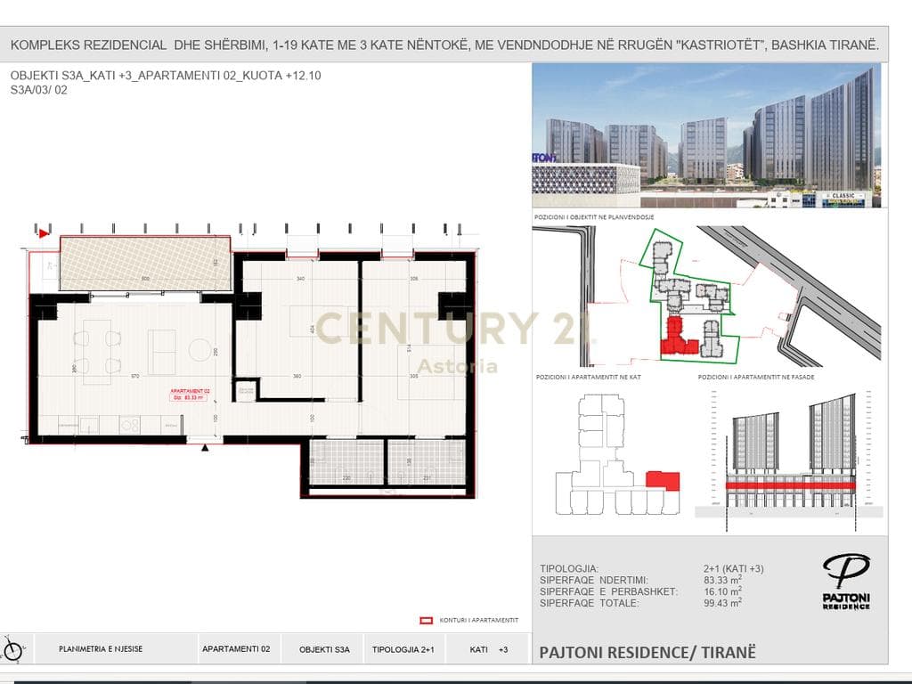 Apartament 2+1+2 për Shitje në Pajtoni Residence 2