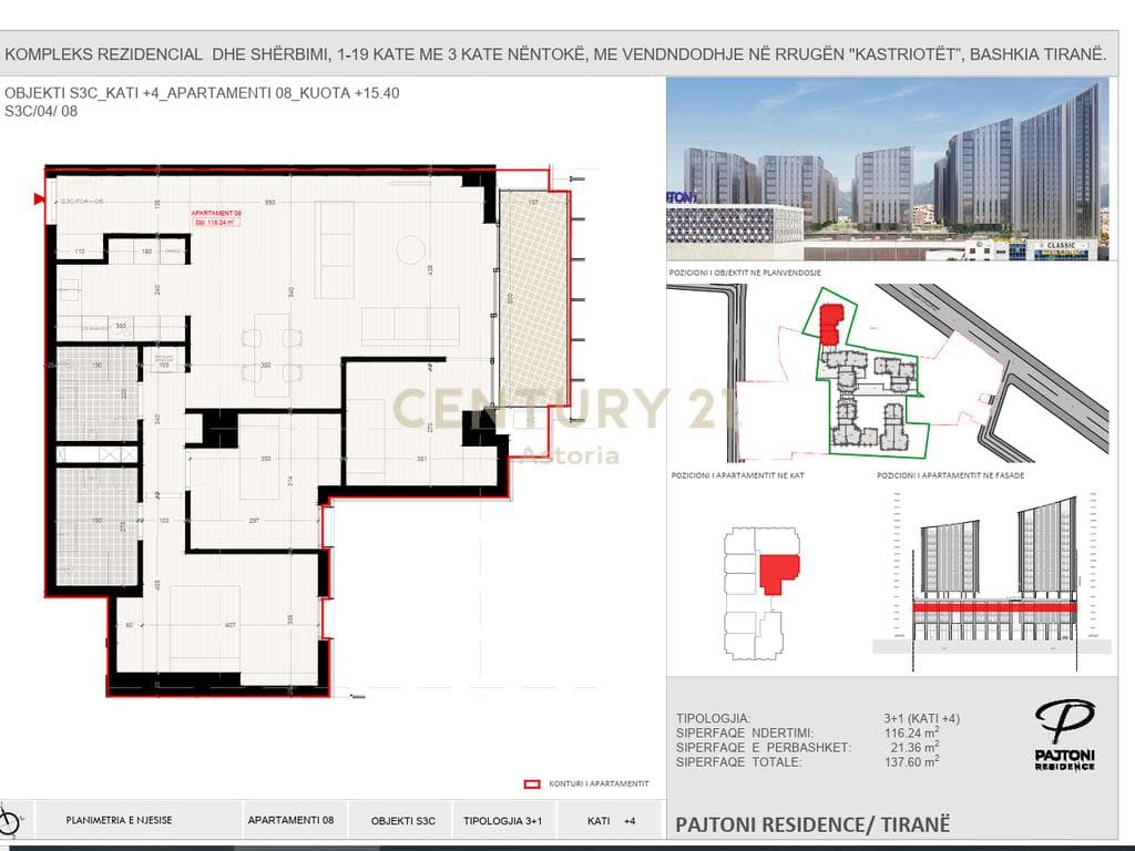 Apartament 3+1+2 për Shitje në Pajtoni Residence 2