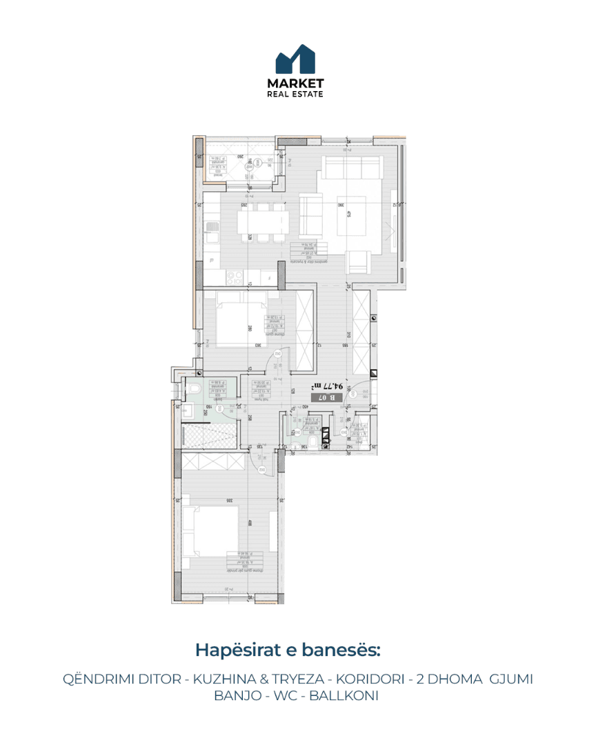 Banesë në Shitje 94.77m² në Rrugën B, Prishtinë 2