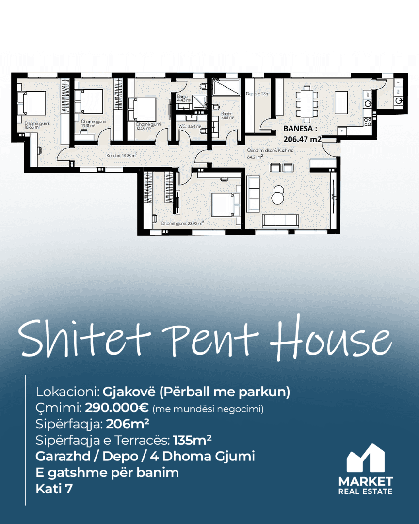 Penthouse në Shitje 206m² + 135m² Tarracë në Gjakovë 4