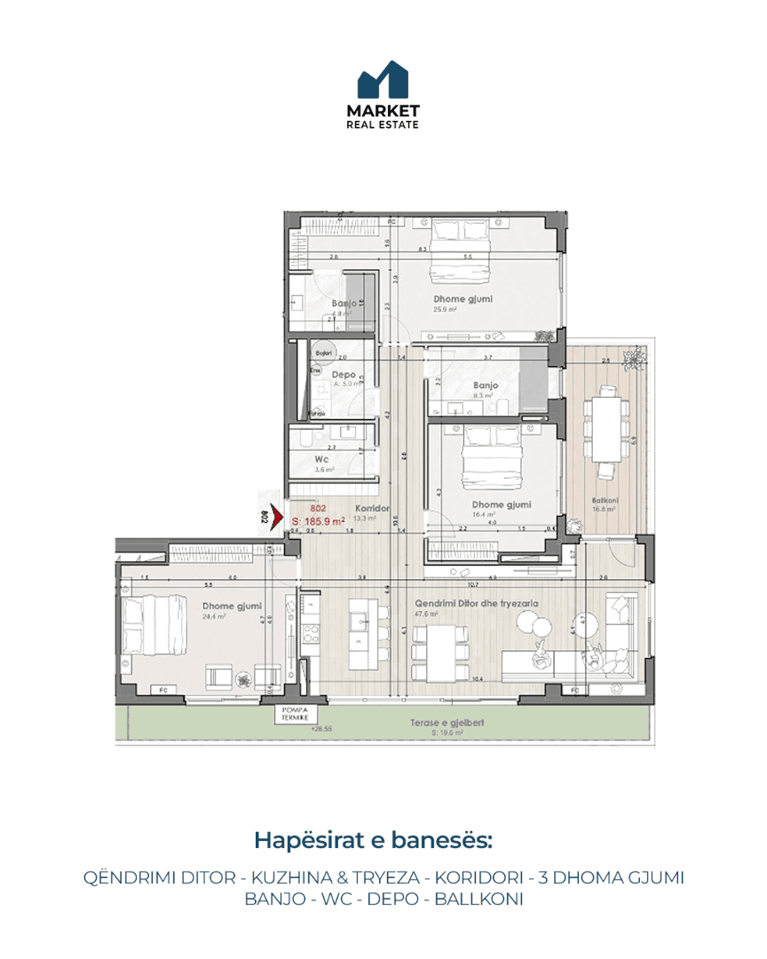 Banesë në Shitje 186m² në Prishtina e Re (Internacional Residence)