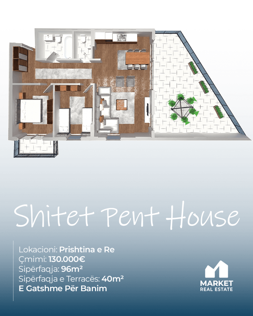 Penthouse 96m² + 40m² Tarracë në Prishtinë të Re 2