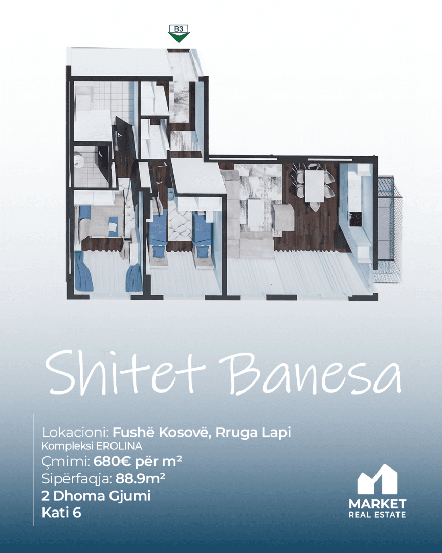Banesë në Shitje 88.9m² në Fushë Kosovë 3