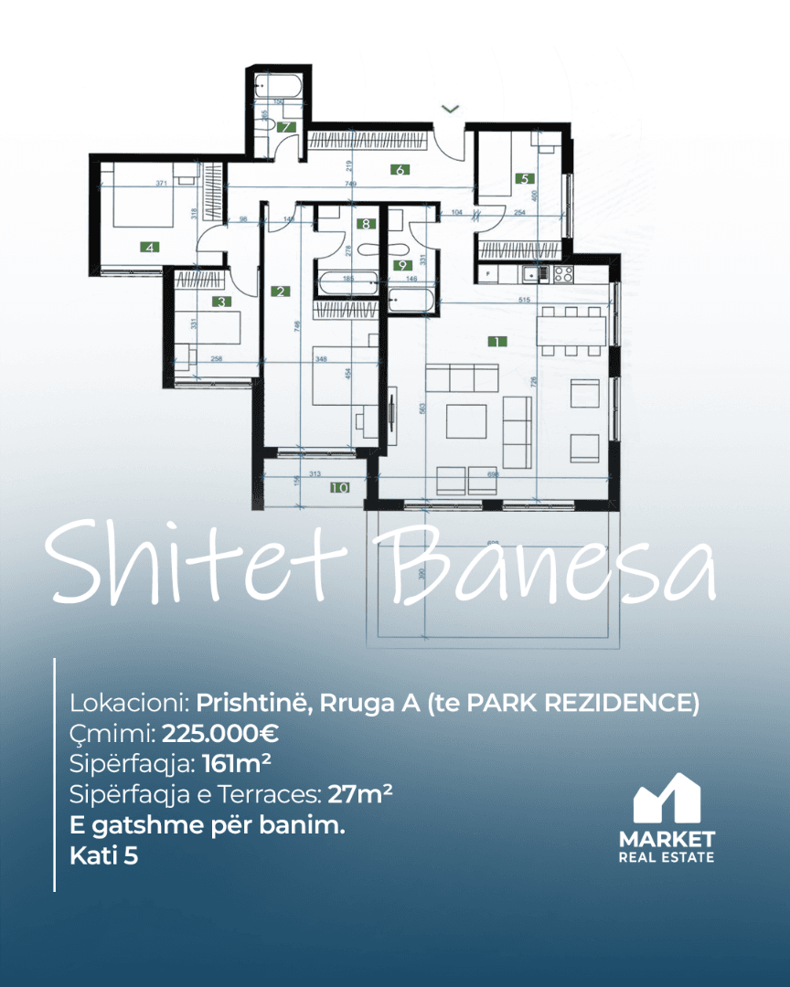 Banesa 161m² + 27m² Tarracë në Katin 5 te Park Residence 3