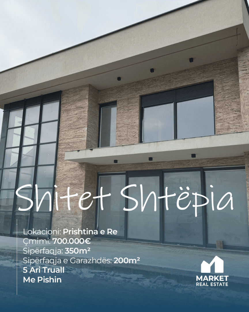 Shtëpi në Shitje 350m² në Prishtina e Re Sipërfaqja e shtëpisë: 350 m² Sipërfaqja e garazhdës: 200 m² 2