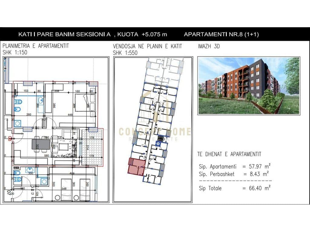 Apartament 1+1 Për Shitje në Paskuqan, Tiranë – 66,400€ | 66.40 m² 2