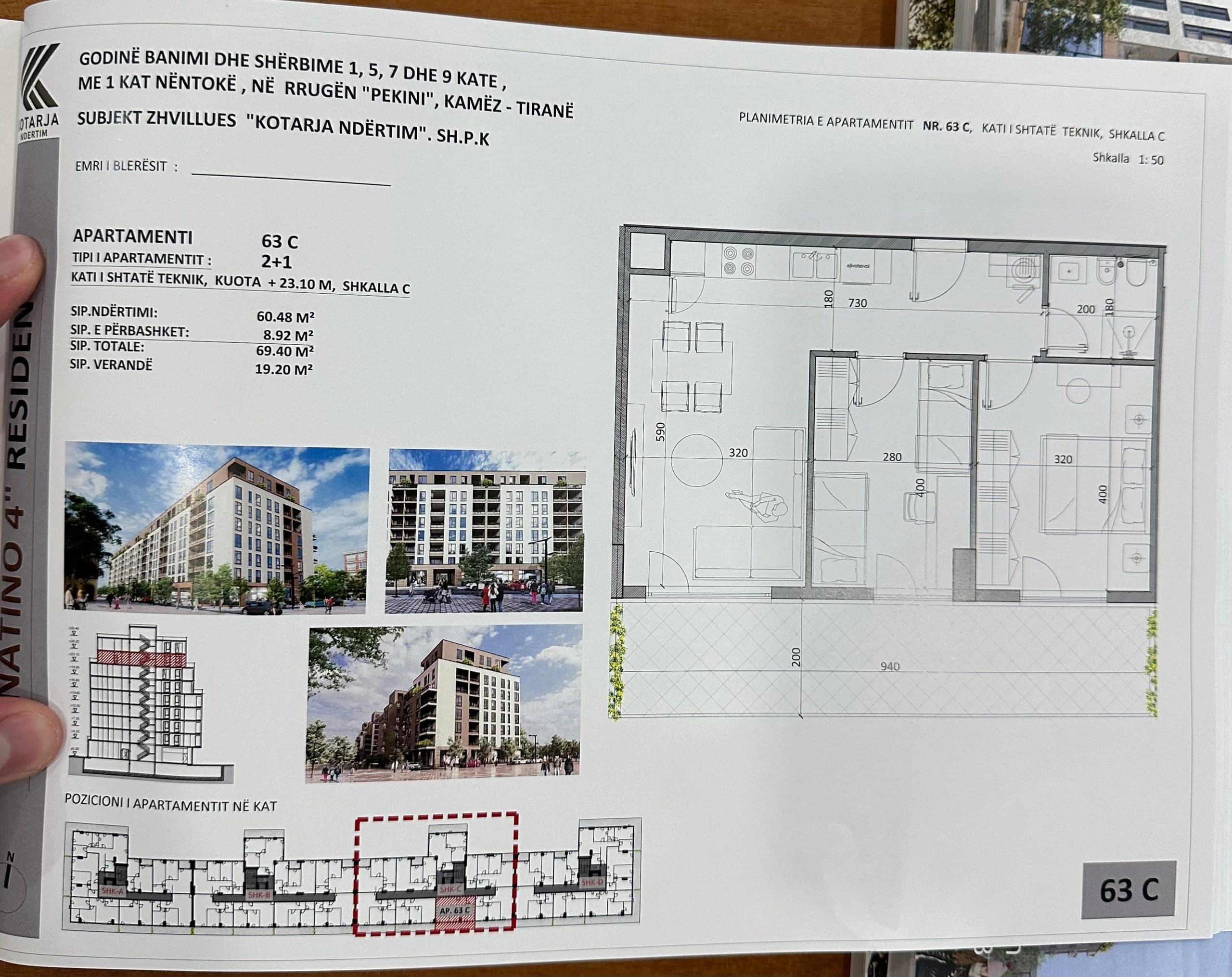 Apartament 2+1+Verande Për Shitje në Kamëz - 75.310€ | 60.48 m² 2