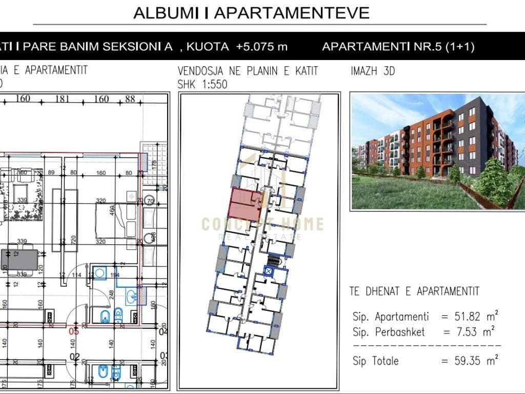 Apartament 1+1 Për Shitje në Paskuqan, Tiranë - 59,350€ | 59.35 m² 2
