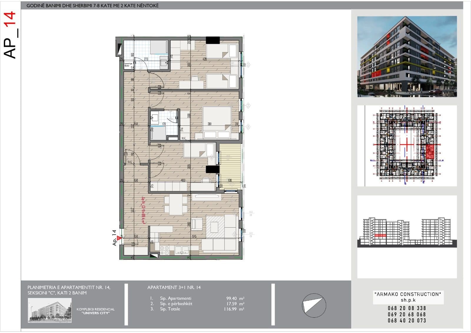 Shitet apartament 3+1+2 tek Univers City