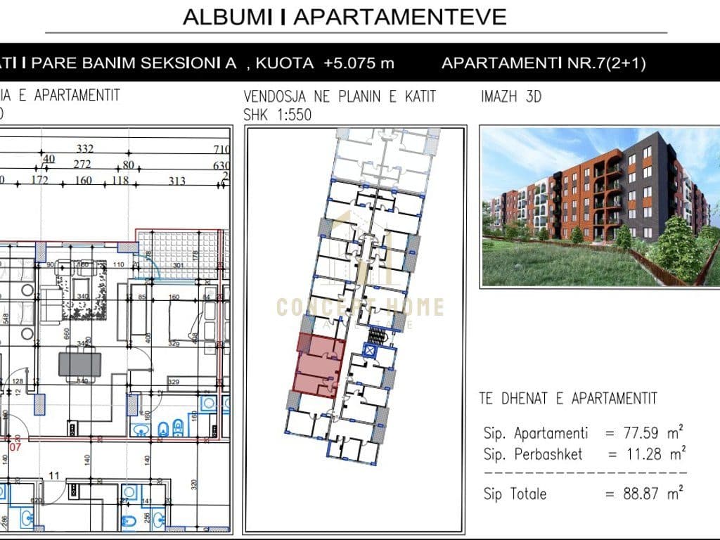 Apartament 2+1+2 Për Shitje në Paskuqan, Tiranë - 88,870€ | 88.87 m² 2