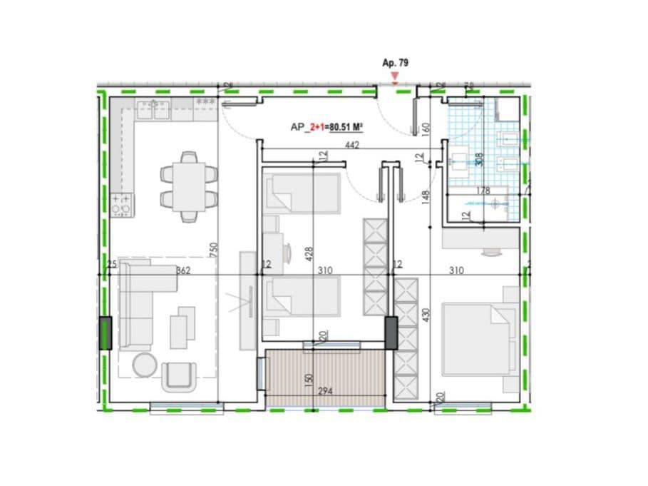 Apartament 2+1 Për Shitje në Kamez, Tiranë - 70,530€ | 94.04 m² 1