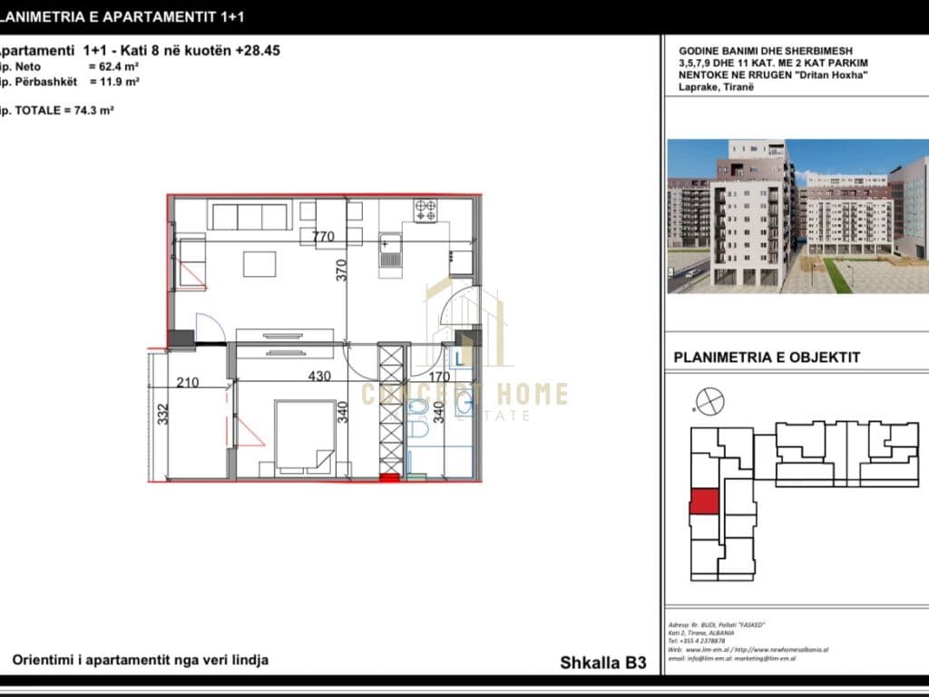 Shitet apartament 1+1 Tek Zoja Keshillit te Mire , Kompleksi Aura