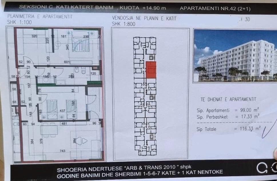 Shitet apartament 2+1 ne Kamez - 87.250 euro