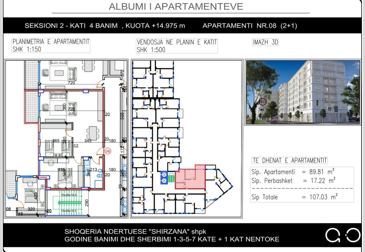 Apartament 2+1 Për Shitje në Paskuqan, Tiranë - 117.733€ | 107.03 m²