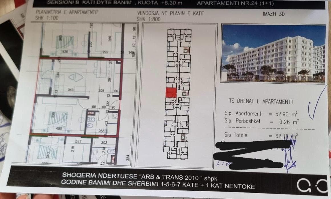 Apartament 1+1 për Shitje në Kamëz - 47,863€ | 62.16 m²
