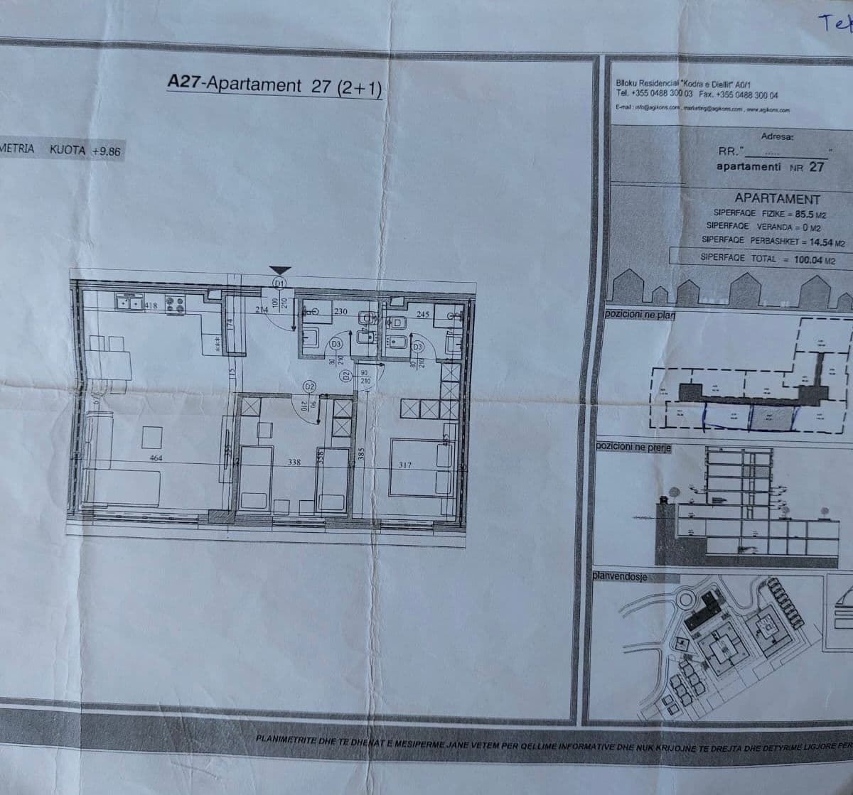Shitet apartament 2+1+2 tek Rezidenca "Kodra e Diellit 1" 1