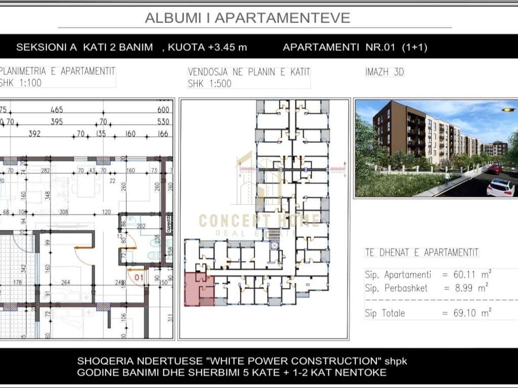 Apartament 1+1 për Shitje në Paskuqan, Tiranë - 64263€ | 69.10 m² 3