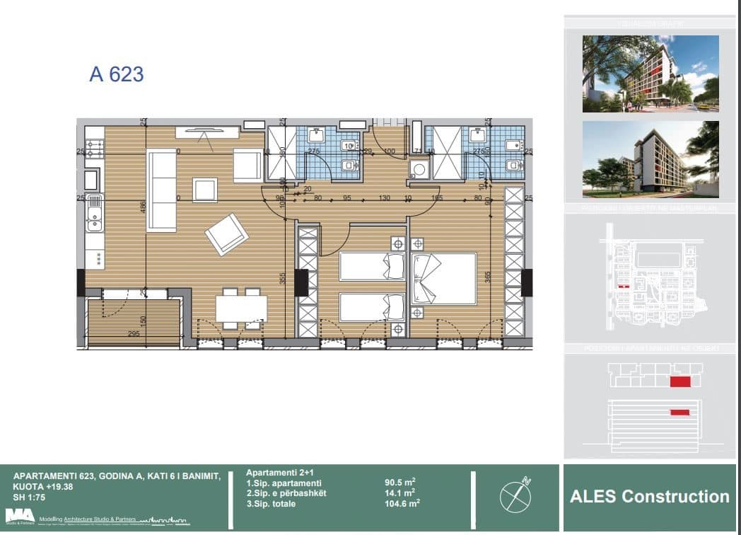 Shitet Apartament 2+1+2 tek Univers City