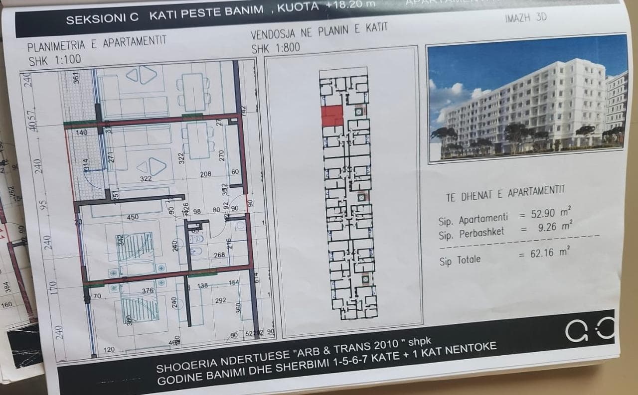 Apartament 1+1 për Shitje në Kamëz - 47,863€ | 62.16 m²