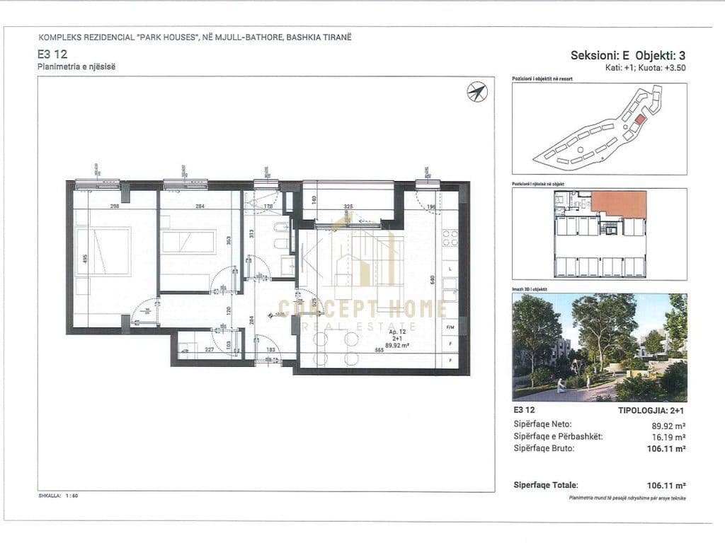 Apartament 2+1+P Për Shitje në Mjull - Bathore, Tiranë - 220000€ | 106.11 m² 4