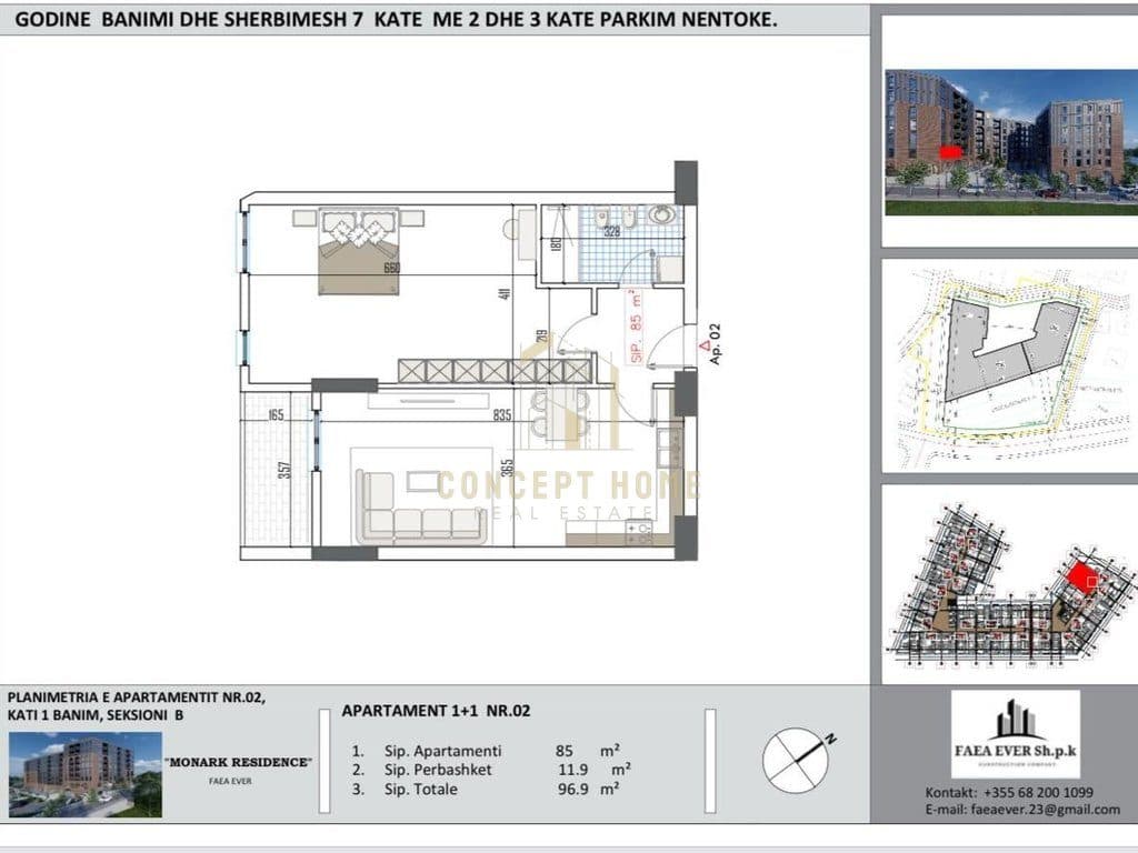 Apartament 1+1 për Shitje ne Babrru ( Unaza E Madhe ) perballe me 5 Majin " Monark Residence "- 106590€ | 96.9 m² 2