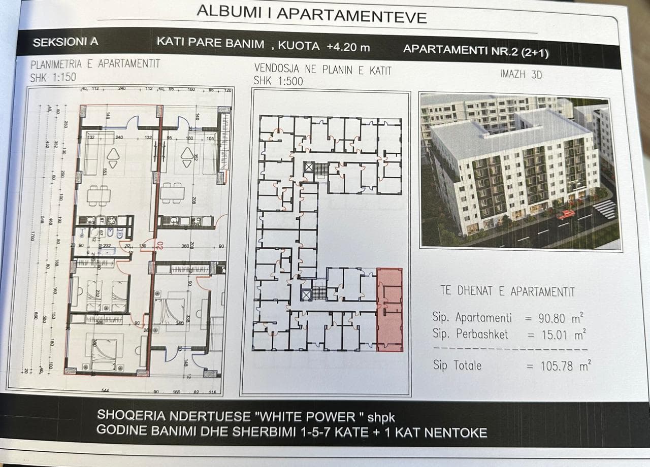 Apartament 2+1 në shitje në Kamez, Tiranë - 85680€ | 105.78 m² 3