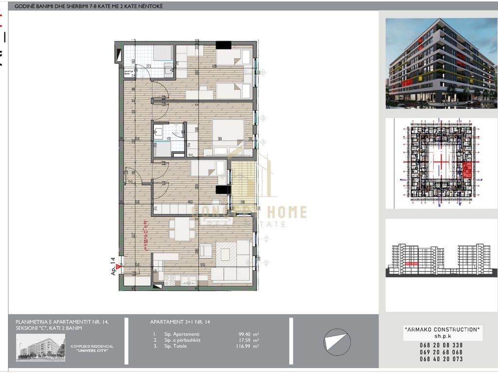 Shitet apartament 3+1+2 tek Univers City