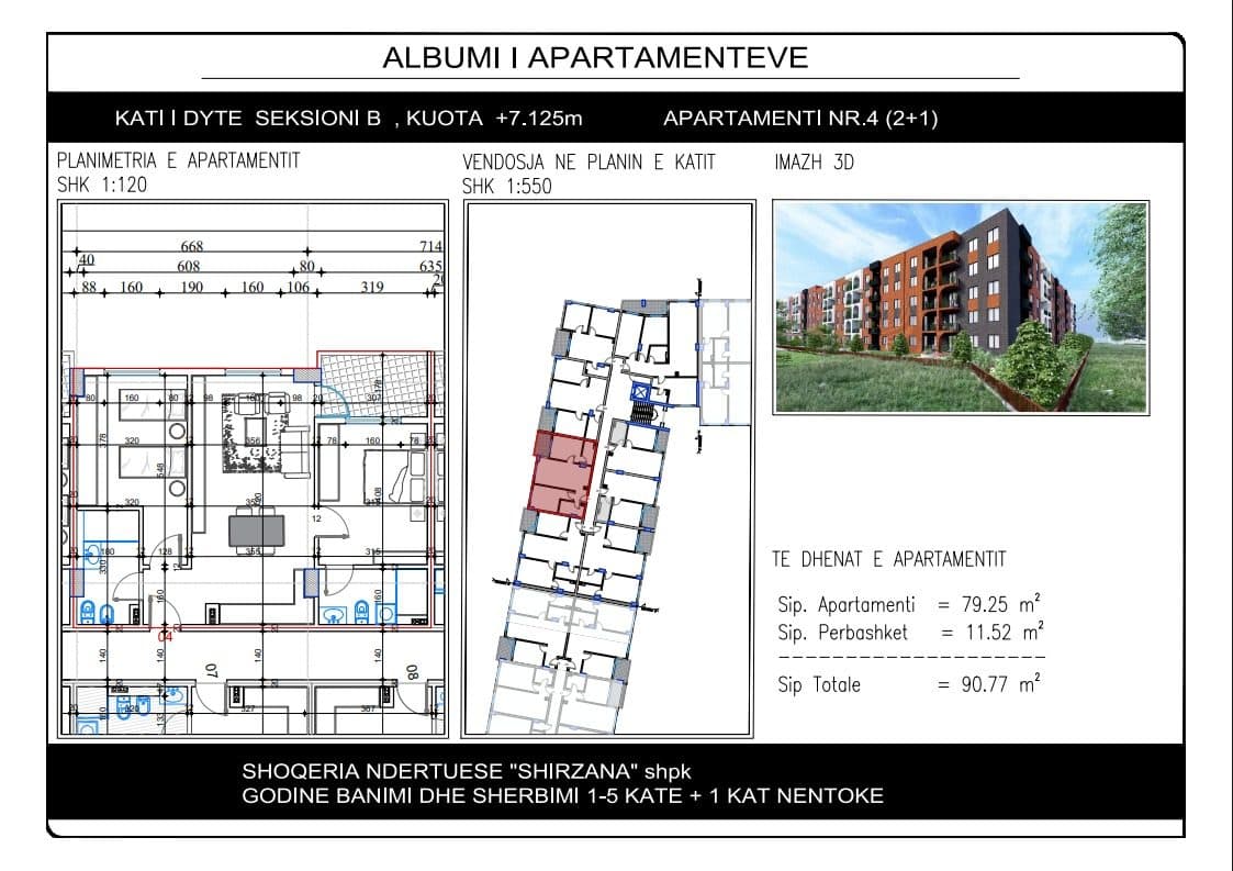 Apartament 2+1+2 në shitje në Paskuqan, Tiranë - 90,770€ | 90.77 m² 2