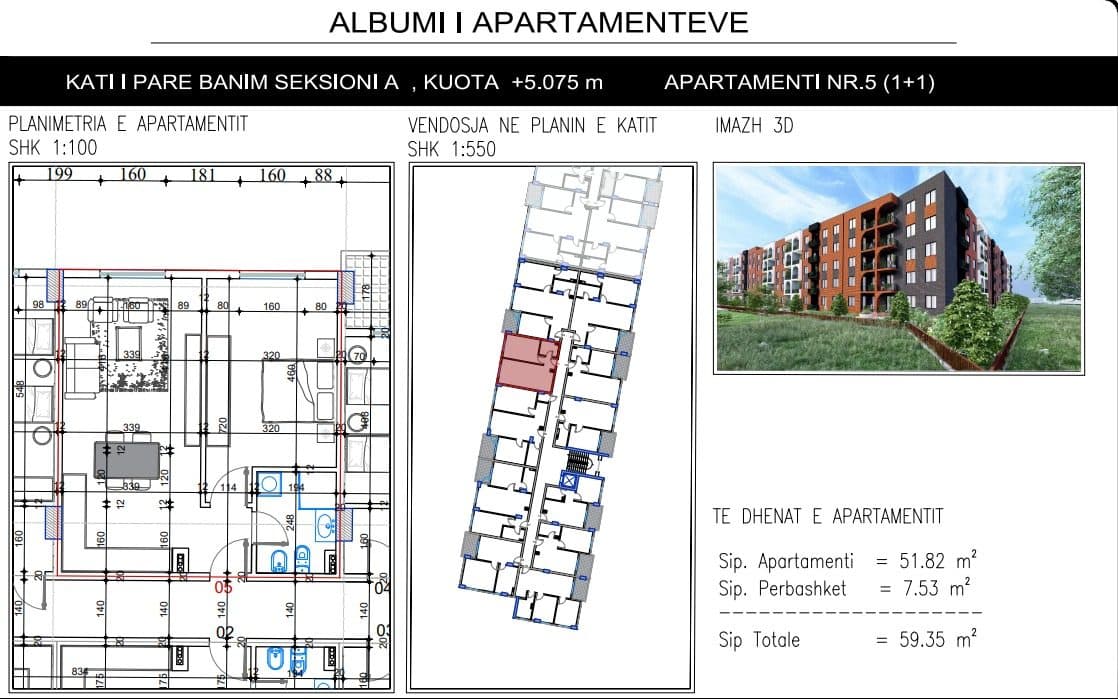 Apartament 1+1 Për Shitje në Paskuqan, Tiranë - 59,350€ | 59.35 m² 2