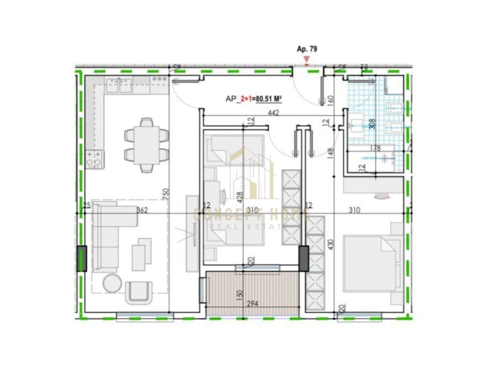 Apartament 2+1 Për Shitje në Kamez, Tiranë - 70,530€ | 94.04 m² 1