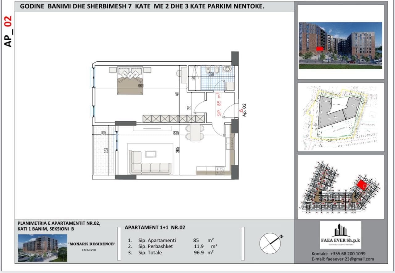 Apartament 1+1 për Shitje ne Babrru ( Unaza E Madhe ) perballe me 5 Majin " Monark Residence "- 106590€ | 96.9 m² 2