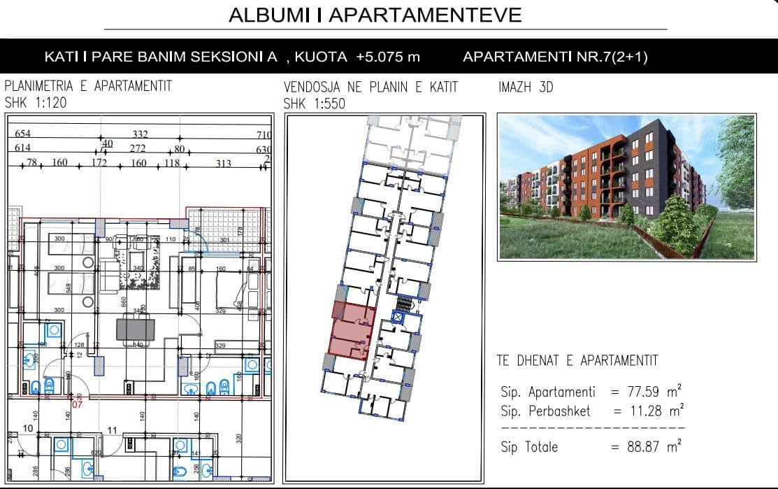 Apartament 2+1+2 Për Shitje në Paskuqan, Tiranë - 88,870€ | 88.87 m² 2
