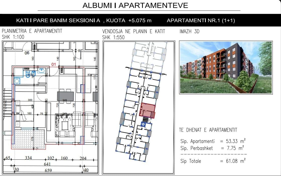 Apartament 1+1 për Shitje në Paskuqan, Tiranë - 61,080€ | 61.08 m² 2