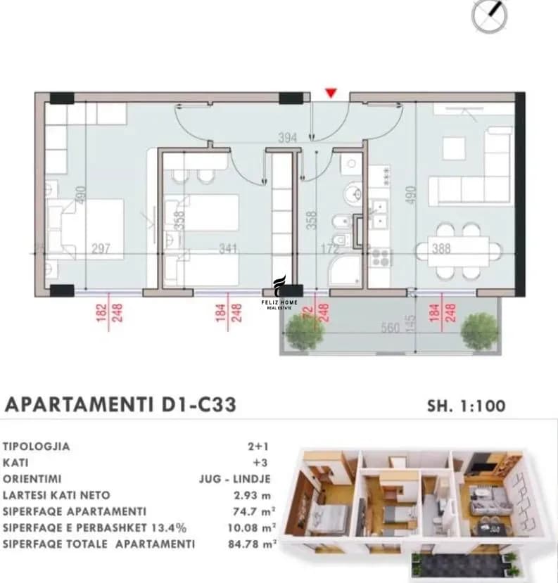 SHITET APARTAMENT 2+1 MJULL-BATHORE 165.000 EURO