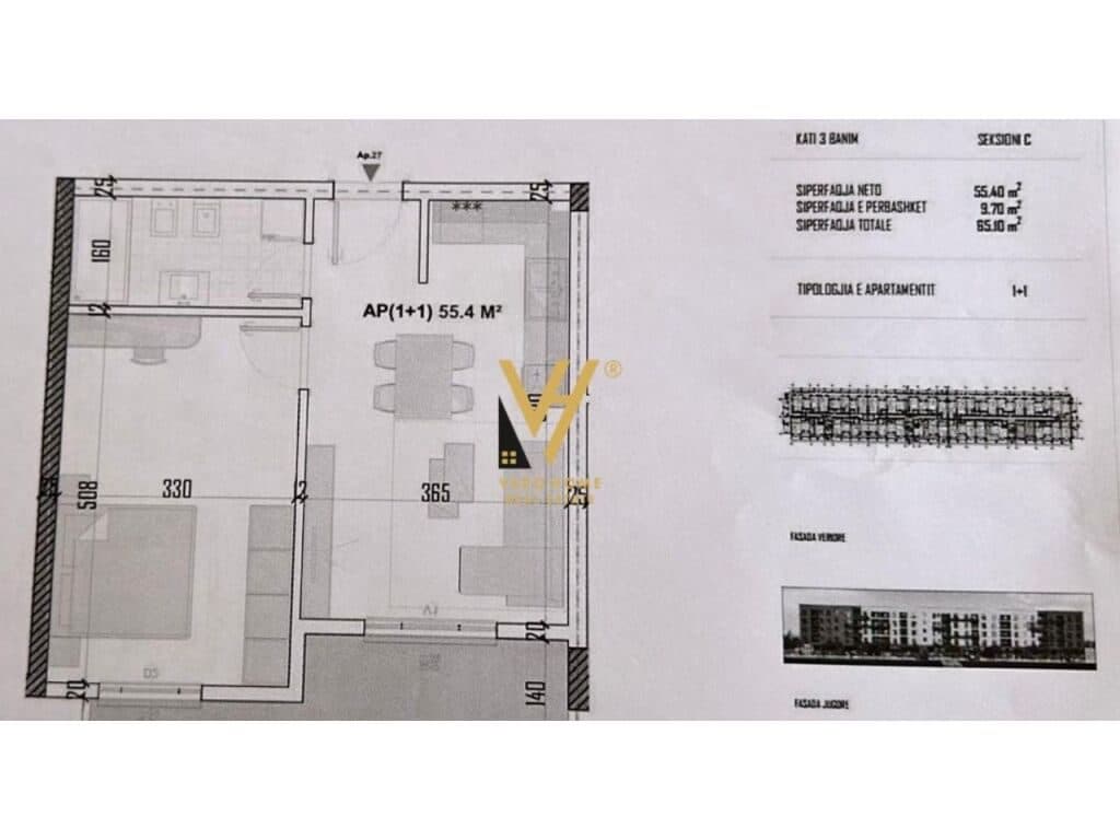 Shitet Apartament 1+1+ballkon te Green Residence , Kamez 65 m2