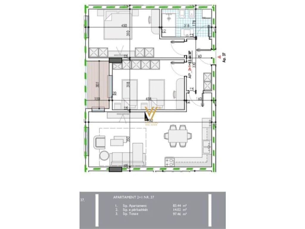 Shitet Apartament 2+1+ballkon ne Kamez 97 m2