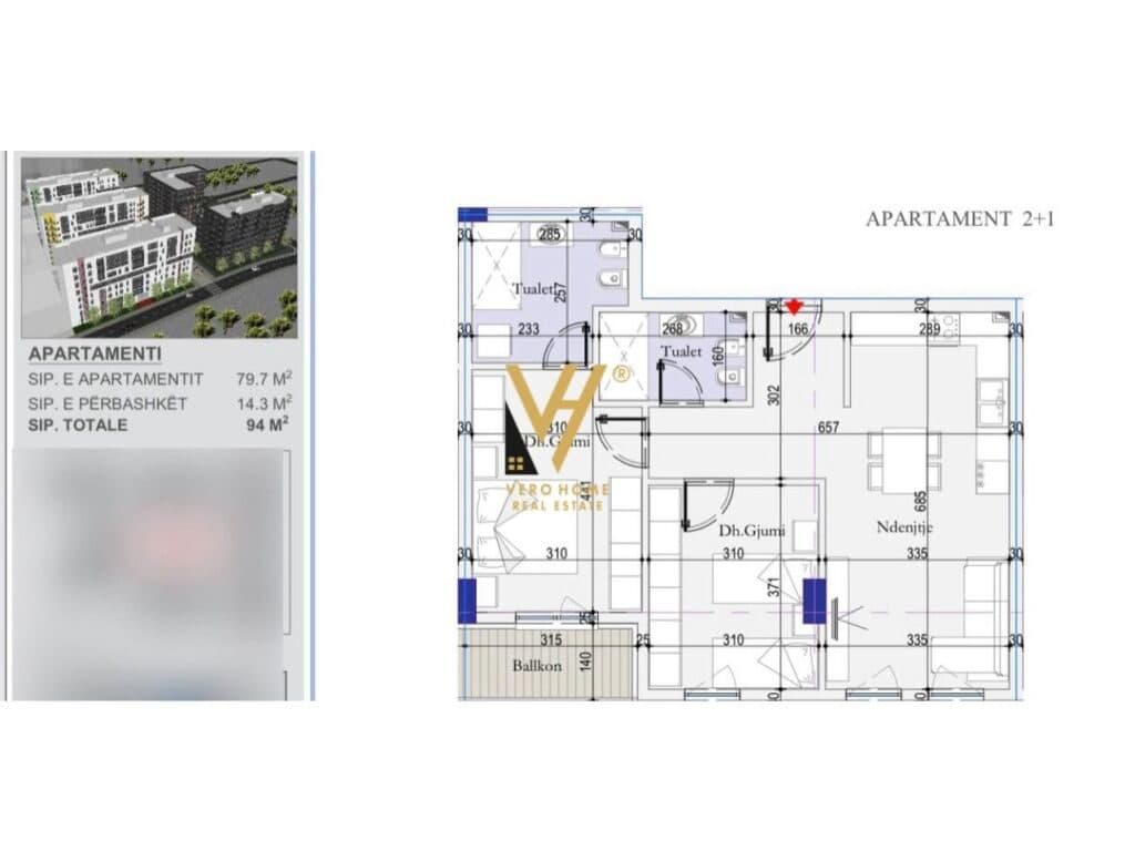 Shitet Apartament 2+1+ballkon te Kompleksi Nova Construction ,Ish Dogana 94 m2
