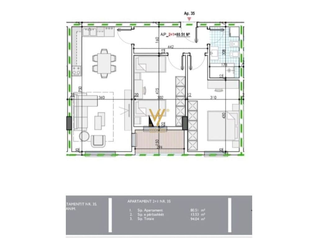 Shitet Apartament 2+1+ballkon ne Kamez 94 m2